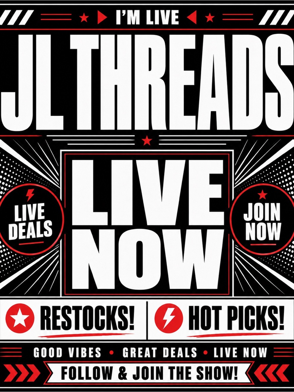 I’m LIVE now! Come on in and hang out! New items, men & women’s all sizes.